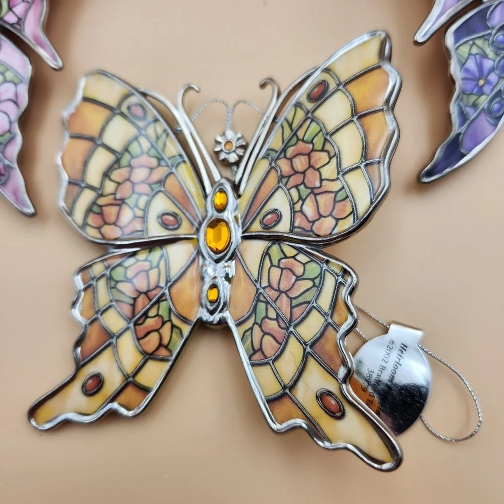 Bradford Exchange Silkin Wings Heirloom Porcelain Butterfly Ornament Set #9